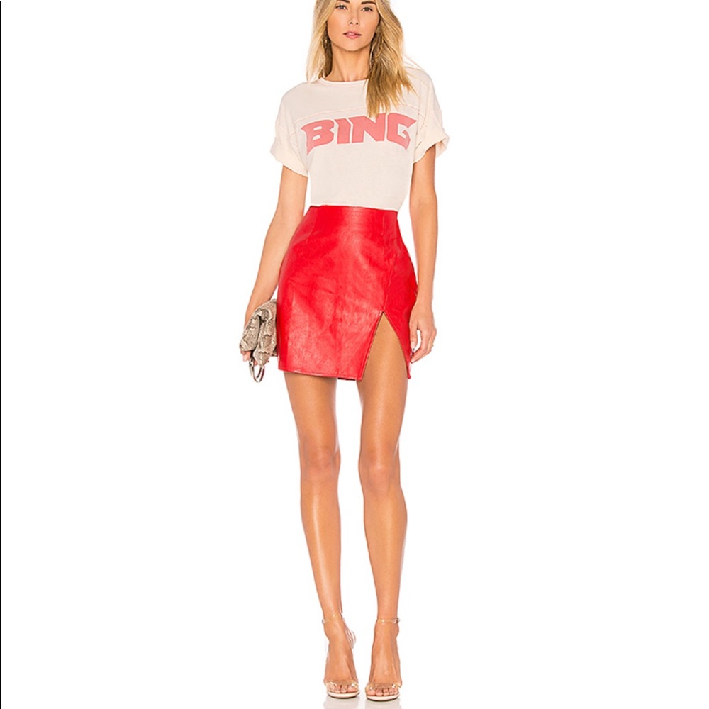 Trinity Faux Leather Skirt in Red
